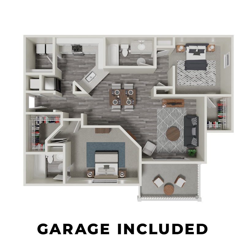 Floor plan for 2 beds, 2 baths, 1248 sqft